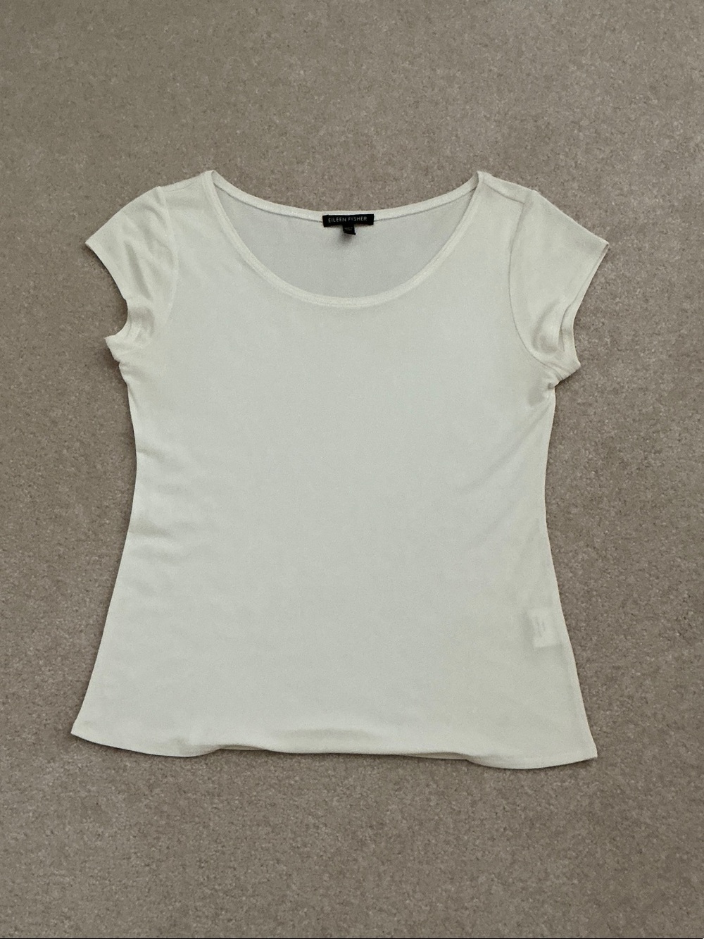 Eileen Fisher Cream Scoop Neck Short Sleeve 100% Silk Tee